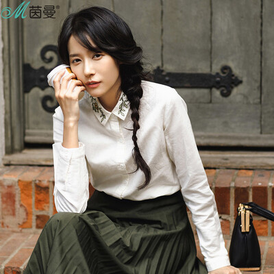 

Yan Man (INMAN) 2017 autumn linen cotton embroidered lapel long sleeve art shirt female 1873011138 mud yellow XL