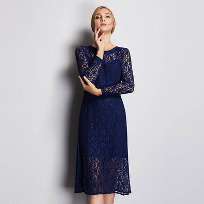 

Recall Marc Rebecca Europe&the United States high-end lace hollow long-sleeved dress in the long section 55223E possession of blue S