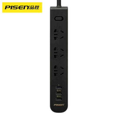 

PISEN 303 Surge Protectors Black 3 USB Ports + 3-Outlet