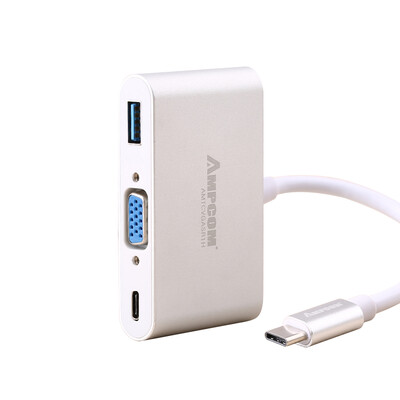 

Pukang (AMPCOM) Тип-С трансфицировал VGA + USB HUB-C 3.0 зарядки головки датчика HD просо MacBook Air ноутбук проектор адаптер серебряного сплава