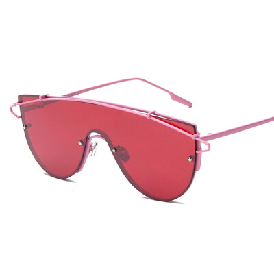 

Peekaboo Fashion Brand One Piece Lens Sunglasses Women Metal Vintage Oversized Tinted Sunglasses Mirror Male Female Pink Cool