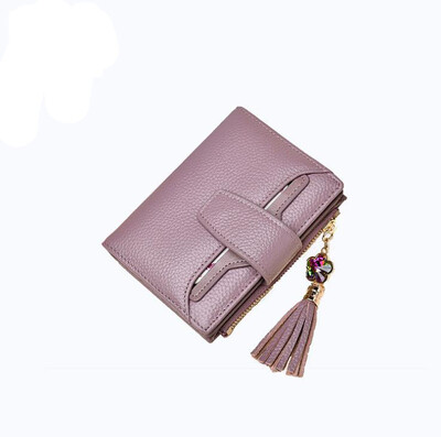 

Leather tassel short wallet female students three fold fashion first layer of leather wallet
