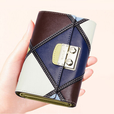 

New York Lan NUCELLE cowhide ladies wallet long Europe&the United States retro hit color art hand holding wallet card package fight color coffee 184
