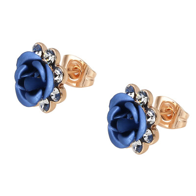 

Yoursfs 18k Rose Gold Plated Beautiful Crystal Blue Rose Flower Wedding Stud earrings