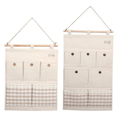 

FaSoLa cotton&linen wall hanging bag key storage bag wall hanging bag lattice storage bag 5 pocket 7 pocket 2 piece suit