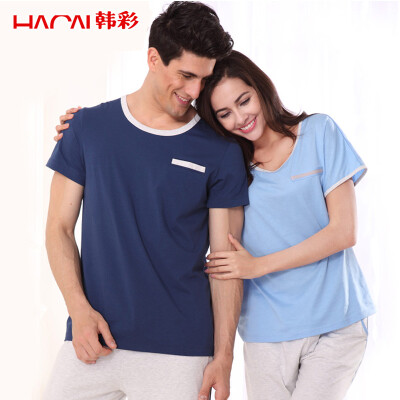 

Han Choi HACAI pajamas women short sleeve 2017 modal solid color round neck home suit suit light blue 175100