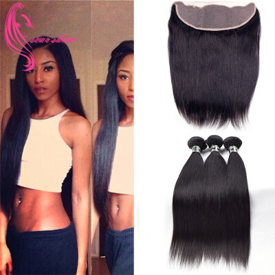 

7A Unprocessed Brazilian Virgin Hair 3 Bundles Straight Hair With Lace Frontal Straight Human Hair With Crochet Frontal 1B Color