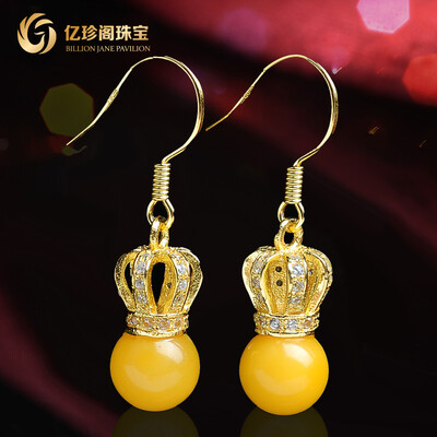 

Billion Treasure House 925 Silver Gold Crowned Candle Earrings Amber Earrings