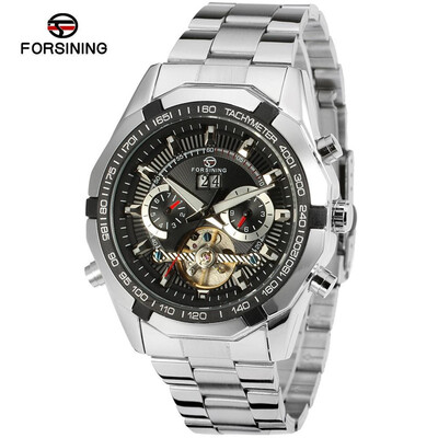 

Forsining Mens Watch New Luxury Automatic Stainless Steel Bracelet Vogue Mechanical Wristwatch Elegant Calendar Clock