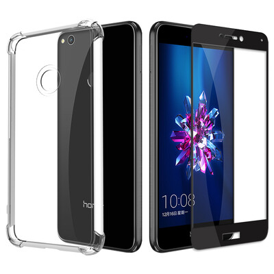

Send full-screen tempered film] ESCASE Huawei glory 8 youth version of the phone shell / glory 8 youth version of the steel film full-screen black air bag drop soft shell / transparent protective cover