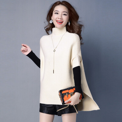 

A pond morning 2017 autumn&winter Korean temperament semi-high collar collar sweater front short after long long high size loose sweater women&39s clothing S64F0015A111JM rice white uniform