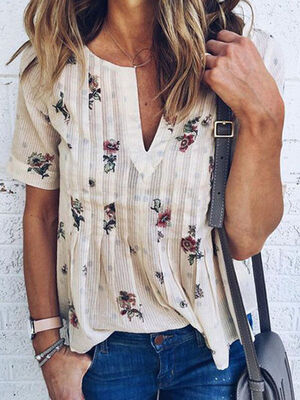 

CANISFashion Women Ladies Summer Short Sleeve Shirt Loose Casual Blouse Tops T-Shirt