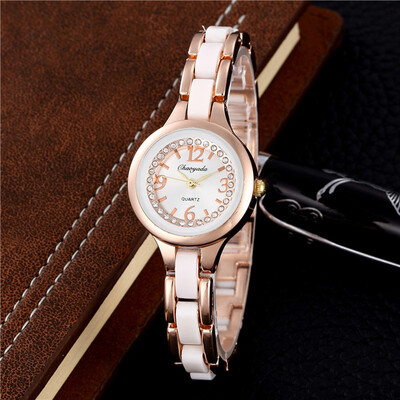 

Rhinestone Women Quartz Dress Watch Ladies Rose Gold Bracelet Casual Watches Ceramic Stainless Steel Girls Clock