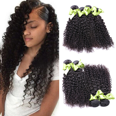 

4 Bundle Deals Brazilian Virgin Hair Curly Bundles Brazilian Kinky Curly Human Hair Bundles #1B Curly Brazilian Hair Extensions