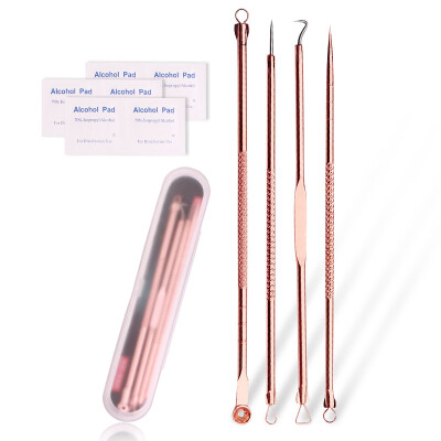 

Uplus) rose gold acupuncture needle combination of 4 sets (boxed with alcohol cotton acupuncture hook acupuncture acne powder acne circle sponge ball spoon beauty tools