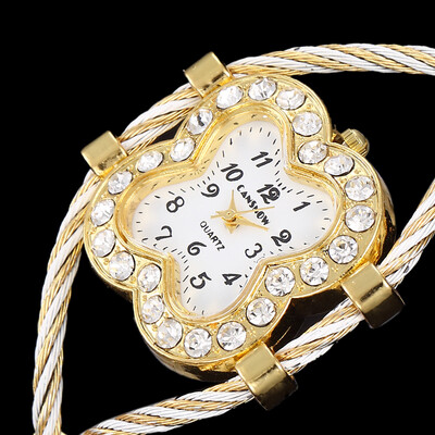 

Роскошные новые модные кристаллы Lucky Clover Design Metal Weave Women Wristwatch Ladies Bracelet Bangle Girls Watches