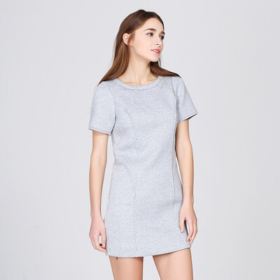 

UR edge trim round neck short sleeve dress YU15A01S7BN001 gray line
