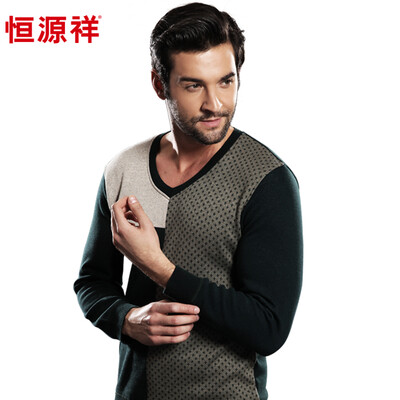 

Hengyuan Cheung thermal underwear men's jacquard thickening plus velvet underwear can be outside the business sweater set C section Army green (V-neck) XXL (180/105)