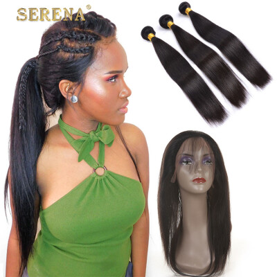 

Brazilian Straight Human Virgin Hair Weaves with 360 Lace FrontalFull Head Natural Color Can be Dyed Unprocessed Huma