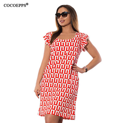 

COCOEPPS New Geometric Print Women Dress 2017 Summer Big Size Ruffles Femme Dresses Large Size Ladies Office Plus Size Vestidos