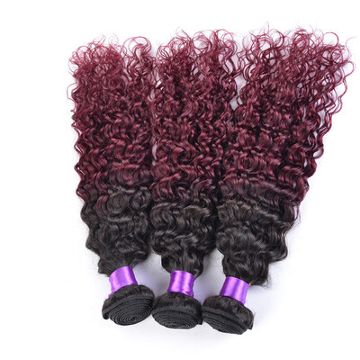 

7A Grade Ombre Hair 3Pcs Lot Two Tone Color Peruvian Curly Hair Ombre Peruvian Kinky Curly Virgin Hair Weaves T1B99J Red Wine
