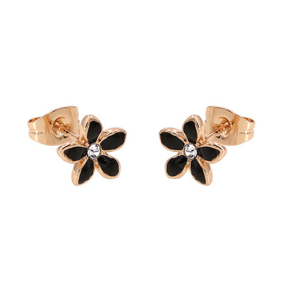 

Yoursfs@ Fashion 18K Rose Gold Plated White Black Flower Zircon Stud Earring