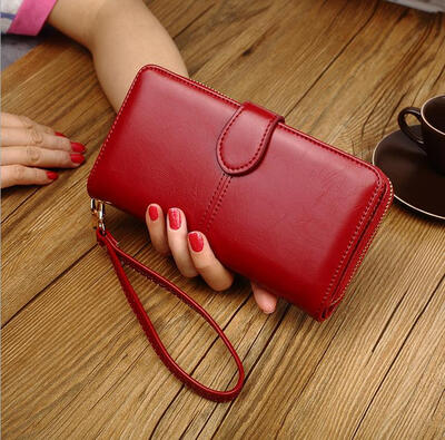 

Wallet women long paragraph oil wax new hot mobile phone bag zipper big money folder card package