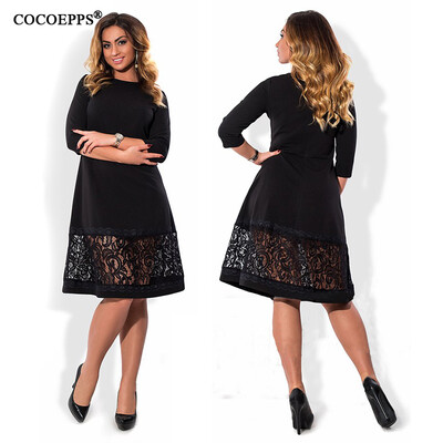 

COCOEPPS L-6XL elegant blue women dress big sizes Autumn o-neck loose dresses plus size Knee-Length dress black red casual dress