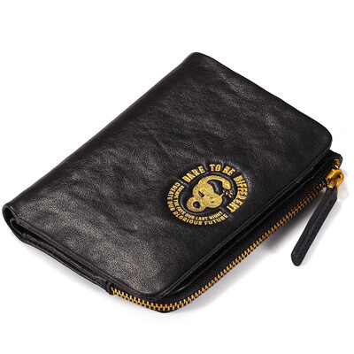 

Tingzun teemzone original mens wallet first layer cowhide personality vertical models European&American fashion tide black youth wallet clip Q803 black