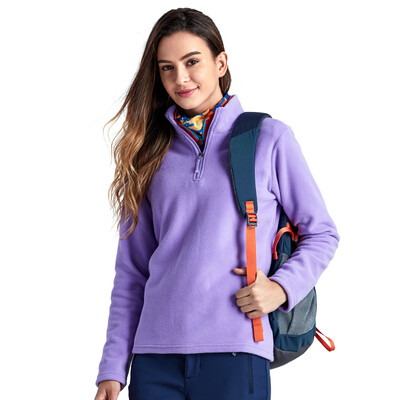 

TECTOP catching fleece outdoor thick warm men&women catch fleece solid color stand collar half cardigan soft comfortable catch fleece WZRY034 female models lilac purple S