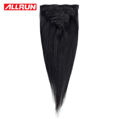 

Зажим Allrun в выдвижениях человеческих волос Прямо 100% non-remy # 1 Черные перуанские волосы 16 "-20"