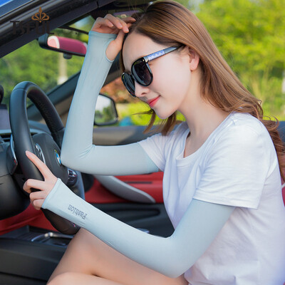 

Tsful AL241XTL ice sleeves men&women ice silk sunscreen cuffs summer long section of thin sets of sleeves outdoor driving ride sets of fingers straight sleeves breathable sun gloves light blue sets refers to