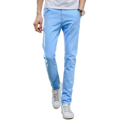

GEEDO casual pants men straight solid color Slim casual pants 919 sky blue 36
