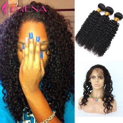 

7A Raw Indian Kinky Curly Hair 360 Lace Frontal With Bundles Kinky Curly With Closure 3 Bundles With 360 Lace Frontal Closure