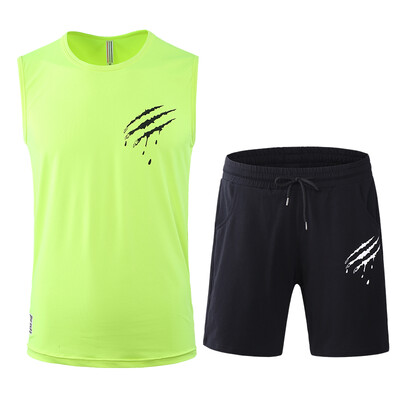 

Husda Men&39s Outdoors Short Sleeve Vest Five Shorts Two-Piece Sports Running Fitness Set Quick-drying Gymnasium Training Wear Basketball Wear Gray XL