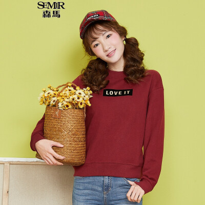 

Semir sweater ladies round neck collar letters flocking loose long sleeves T-shirt 12316160061 dark gray