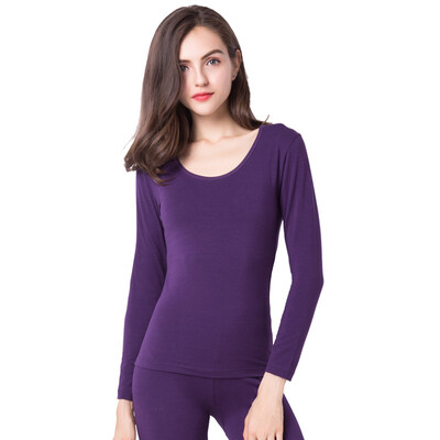 

Gangsha Qiuyi Qiuku Men&women underwear set cotton sweater thin section round neck Slim bottoming warm suit female models - Violet XL