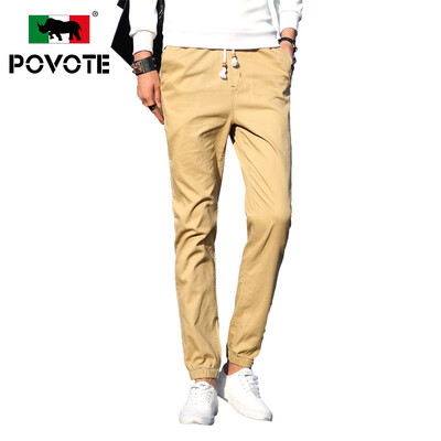 

Paulo rhinoceros (POVOTE) casual pants men's feet cotton solid color casual trousers young men's loose loose trousers waist pants PVHN1605 military green M