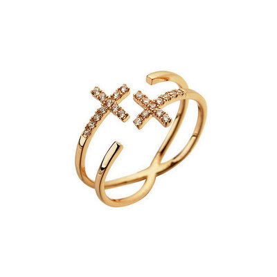 

Yoursfs Wholesale Exquisite Cross Open Rings Tiny CZ Paved Fashion Wedding Ring White Rose Gold Color Jewelry for Bridal Top Qua