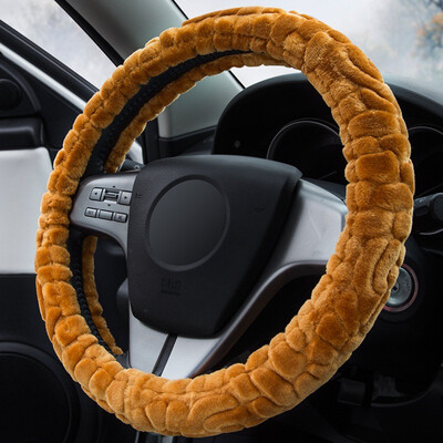 

YooCar imitation wool plush steering wheel cover Winter car handle thick black warmth