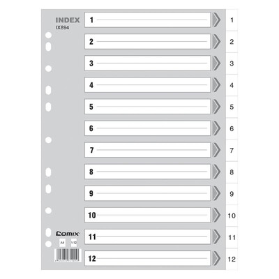 

Comix IX894 A4 easy to class PP annual index paper 12 pages (1-12) 11 hole office stationery