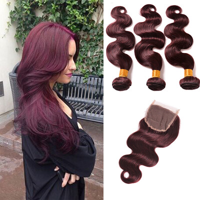 

Red Beauty 99J Peerless Peruvian Body Wave With Closure Peruvian Virgin Hair With Closure 3 Bundles With Closure Swiss Lace And 3