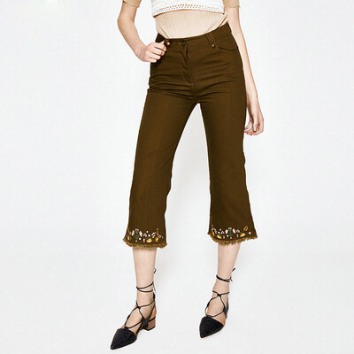 

UR charm women collage decorated bell pants casual pants WH04S6DN2000 dark green M