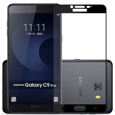 

ESCASE Samsung Galaxy C9 Pro full-screen tempered film Samsung C9 Pro glass film full coverage HD explosion-proof anti-fingerprint phone film full screen black