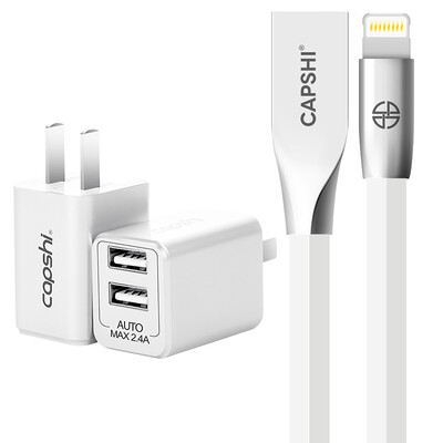 

Capshi Apple Charger 24A Dual USB Charger Data Cable 12M Zinc Alloy White iphone5 5s 6 6s Plus 78 X iPad Air Pro