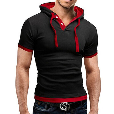 

MenS T Shirt 2017 Summer Fashion Hooded Sling Short-Sleeved Tees Male T-Shirt Slim Male Tops 4XL