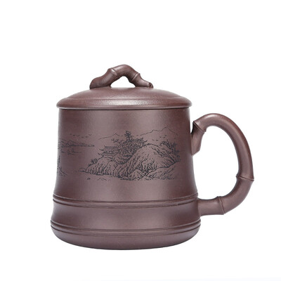 

[Jingdong supermarket] hundred years Liyong Zisha Cup purple sand cover cup Yixing all handmade raw ore purple mud bamboo cup 400ml