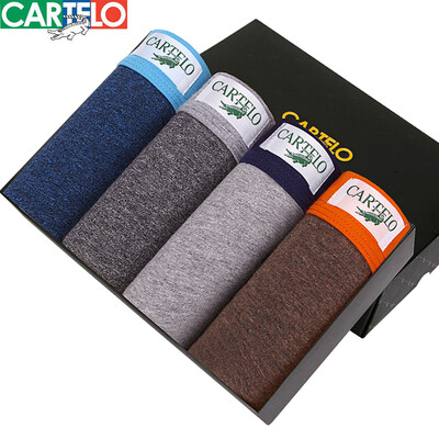 

CARTELO Mens Underwear Cotton Mid-Waist Boxer Mens Shorts Breathable Underpants Wide Side Seamless Trousers 4 Pack XL 175100