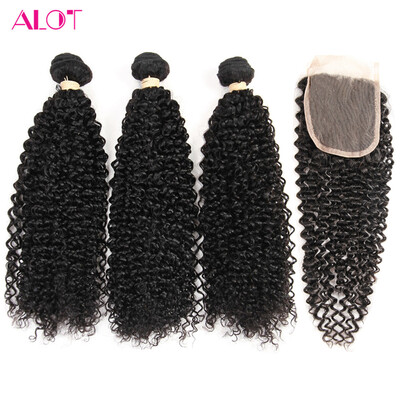 

Alot Malaysian Afro Curly Weave Human Hair Bundle с закрытием Бразильские кудрявые фигурные волосы Virgin Virgin Virgin 3 Пакет с закрытием