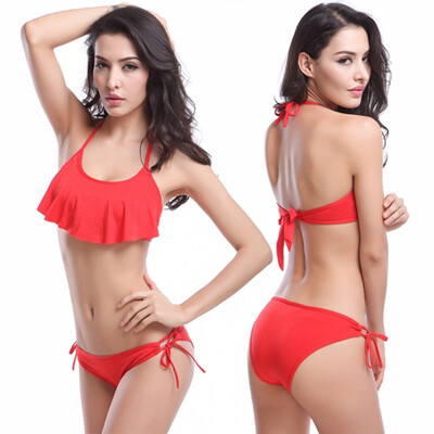

2017 Brazilian sexy bikini swimsuit Charming Deisgn Flounced Top adjustable Halters Removable Push up Bikinis free size